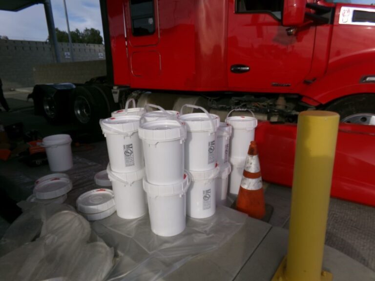 CBP Officers Find 944 Pounds of Liquid Meth Hidden in 29 Five-Gallon Buckets Inside Semi Truck Fuel Tank at Otay Mesa — Mexican Truck Driver Arrested