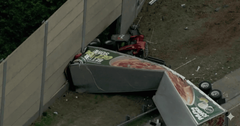 Driver and Passenger of Papa John’s Semi Killed After Truck Drifts Out of Lane on I-75, Triggers Chain-Reaction Crash With Two Other Vehicles, and Overturns Through Sound Wall