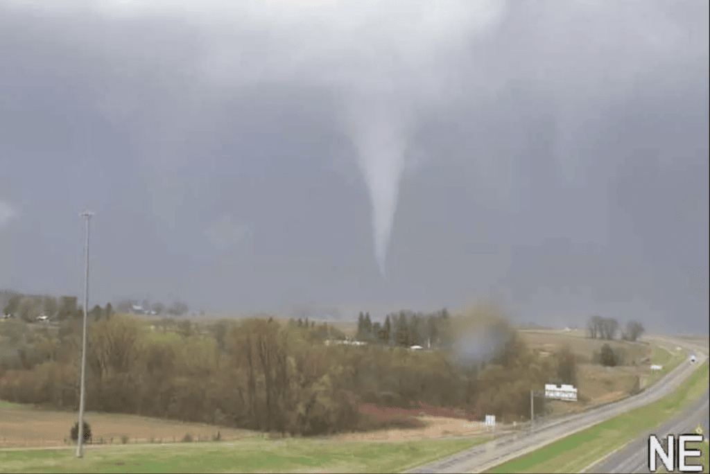 A tornado flipped a semi-truck on Interstate 90