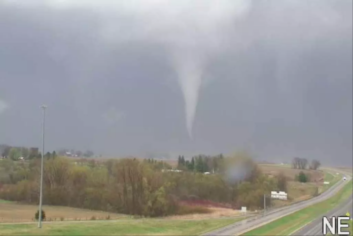 A tornado flipped a semi-truck on Interstate 90