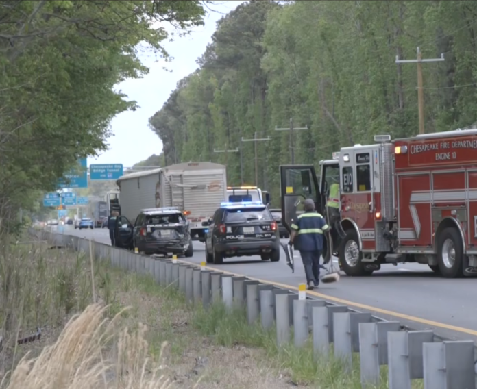 Chesapeake police officer patrol car hit by tractor-trailer