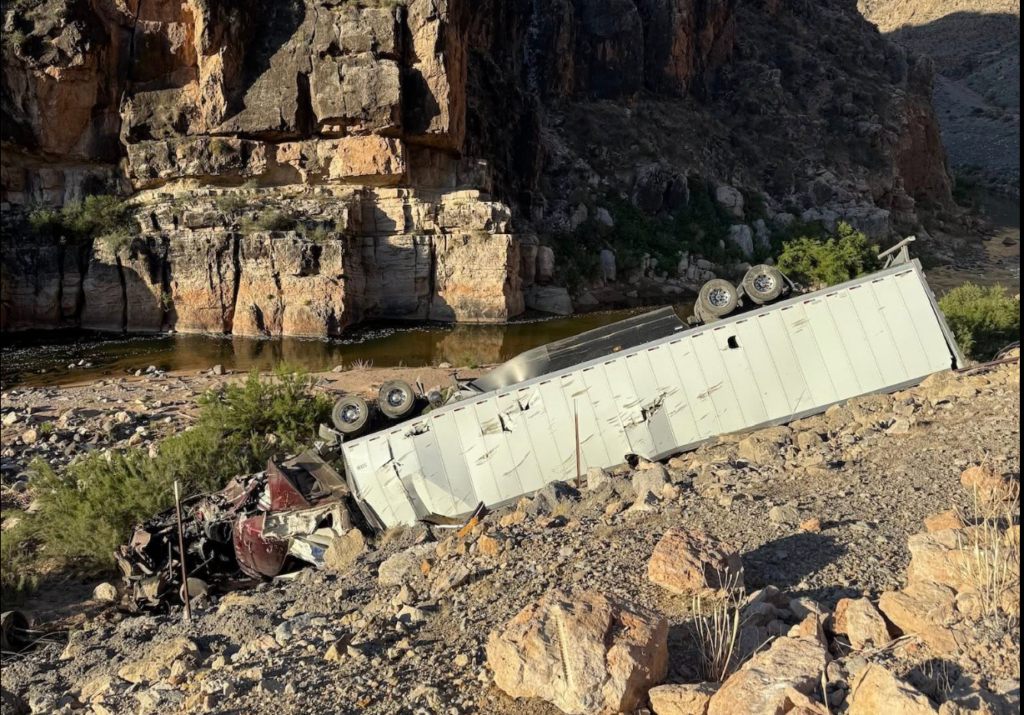 truck veered off Interstate 15 northbound and into a ravine