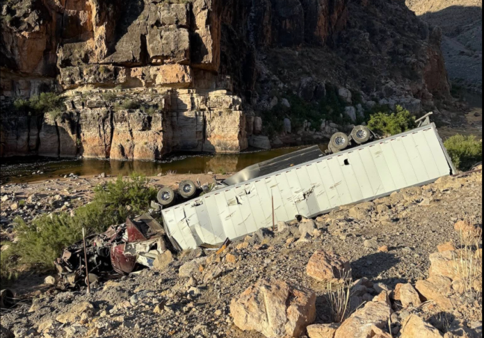 truck veered off Interstate 15 northbound and into a ravine