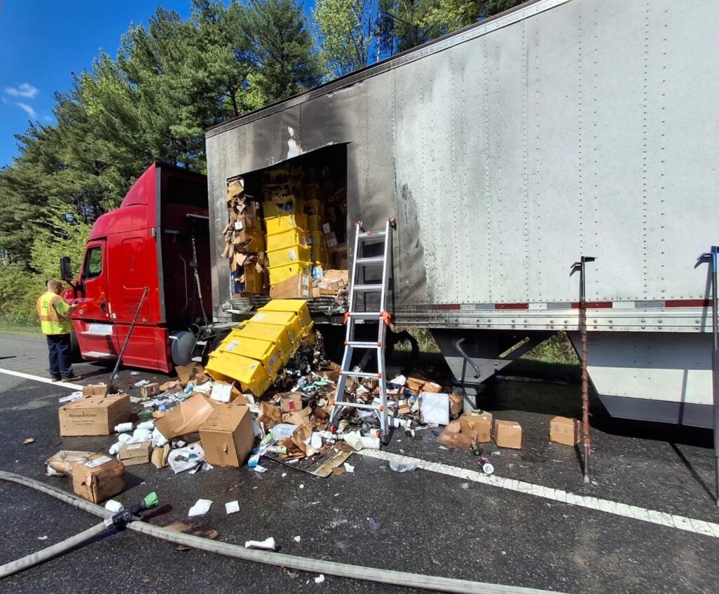 Tractor-Trailer Hauling Amazon Freight Catches Fire