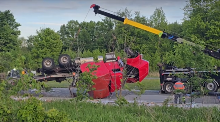 Indiana Truck Driver Says Pothole Caused Semi to Roll Over on I-70; Crews Worked Over Two Hours to Clear Scene, Traffic Backed Up for Miles