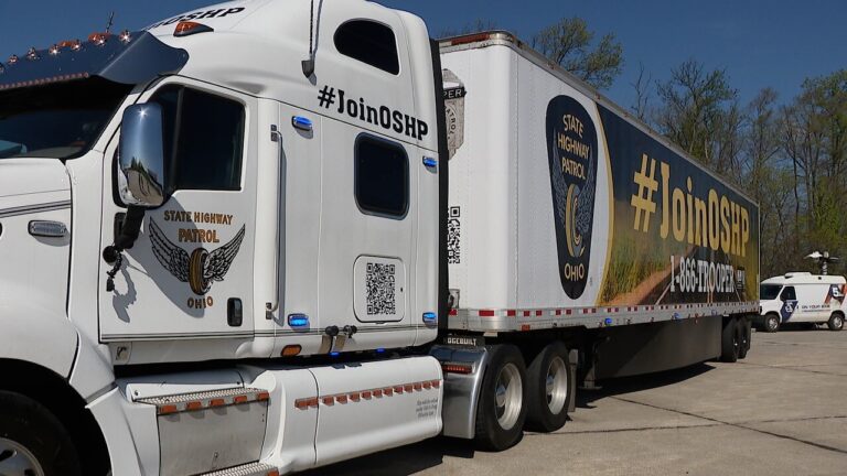 Ohio State Highway Patrol Uses Seized Semi-Truck to Catch Work Zone Speeders on Ohio Turnpike — Two Troopers Operate Radar and Radio Nearby Units From Inside Cab